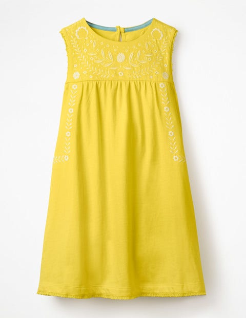 Bold Embroidered Jersey Dress - Sweetcorn Yellow Bold Embroidered Jersey Dress - Sweetcorn Yellow