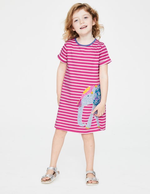 Robe À Appliqué Motifs Amis De Safari - Rayé/éléphant rose amusant Robe À Appliqué Motifs Amis De Safari - Rayé/éléphant rose amusant