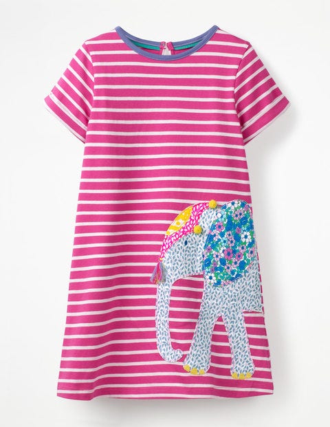 Robe À Appliqué Motifs Amis De Safari - Rayé/éléphant rose amusant Robe À Appliqué Motifs Amis De Safari - Rayé/éléphant rose amusant