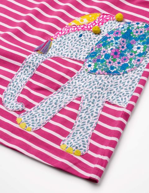 Robe À Appliqué Motifs Amis De Safari - Rayé/éléphant rose amusant Robe À Appliqué Motifs Amis De Safari - Rayé/éléphant rose amusant