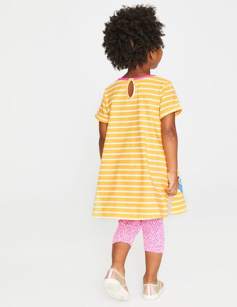 Safari Friends Appliqué Dress - Sweetcorn Yellow Stripe/Sloth Safari Friends Appliqué Dress - Sweetcorn Yellow Stripe/Sloth