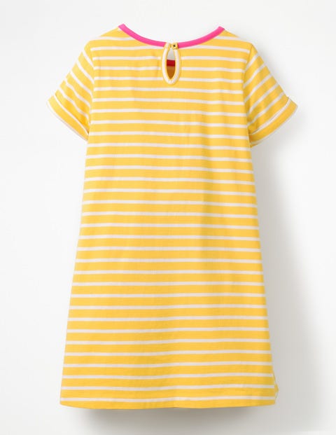 Safari Friends Appliqué Dress - Sweetcorn Yellow Stripe/Sloth Safari Friends Appliqué Dress - Sweetcorn Yellow Stripe/Sloth