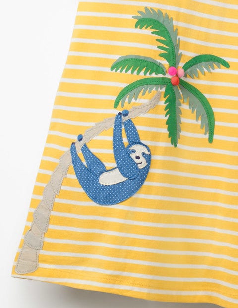 Safari Friends Appliqué Dress - Sweetcorn Yellow Stripe/Sloth Safari Friends Appliqué Dress - Sweetcorn Yellow Stripe/Sloth