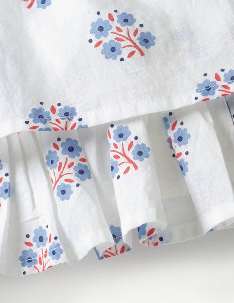 Smocked Waist Printed Dress - White/Lake Blue Woodblock Smocked Waist Printed Dress - White/Lake Blue Woodblock