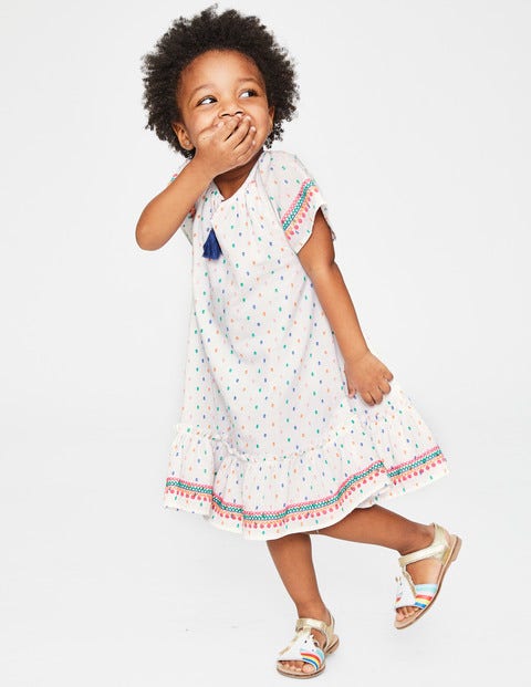 Embroidered Trim Dress - Multi Clip Dot Embroidered Trim Dress - Multi Clip Dot
