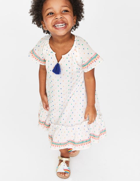 Embroidered Trim Dress - Multi Clip Dot Embroidered Trim Dress - Multi Clip Dot