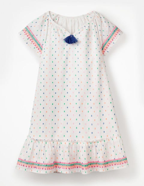 Embroidered Trim Dress - Multi Clip Dot Embroidered Trim Dress - Multi Clip Dot