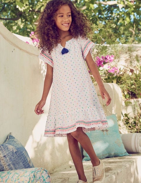 Embroidered Trim Dress - Multi Clip Dot Embroidered Trim Dress - Multi Clip Dot