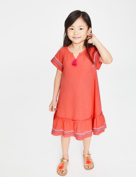 Embroidered Trim Dress - Tropical Coral Embroidered Trim Dress - Tropical Coral