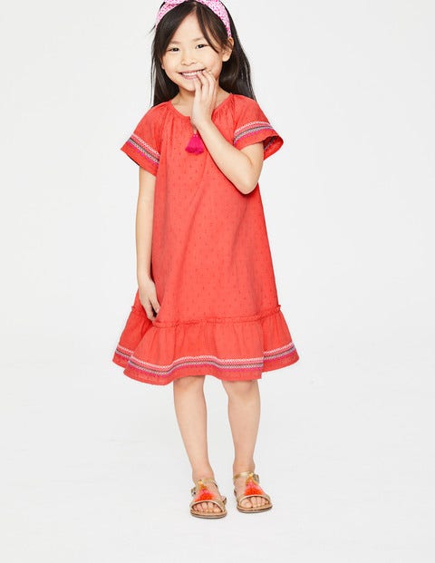 Embroidered Trim Dress - Tropical Coral Embroidered Trim Dress - Tropical Coral