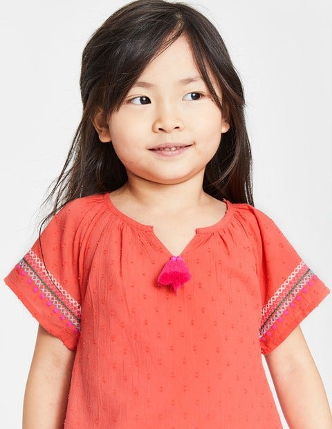 Embroidered Trim Dress - Tropical Coral Embroidered Trim Dress - Tropical Coral