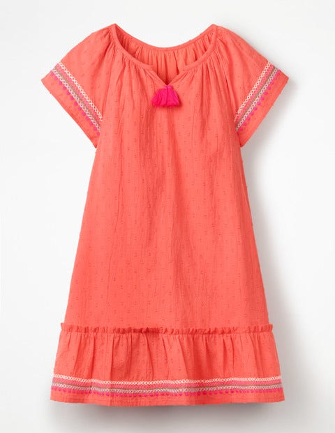 Embroidered Trim Dress - Tropical Coral Embroidered Trim Dress - Tropical Coral