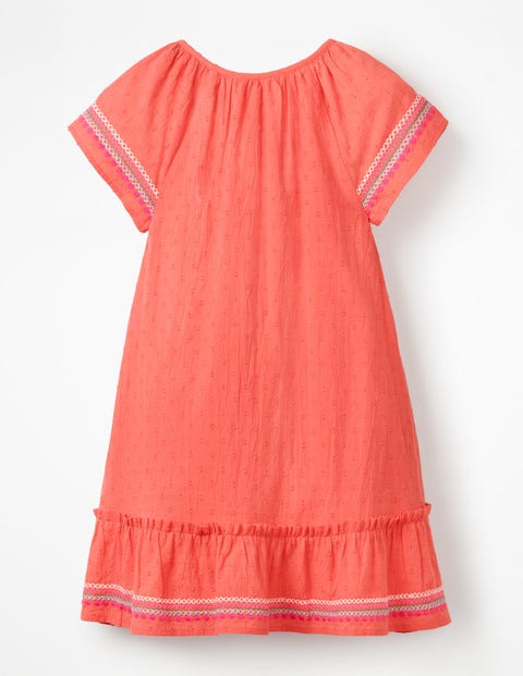 Embroidered Trim Dress - Tropical Coral Embroidered Trim Dress - Tropical Coral