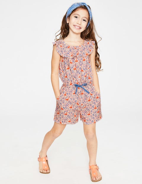Ruffle Neck Woven Playsuit - Parisian Pink Flamingo Ruffle Neck Woven Playsuit - Parisian Pink Flamingo