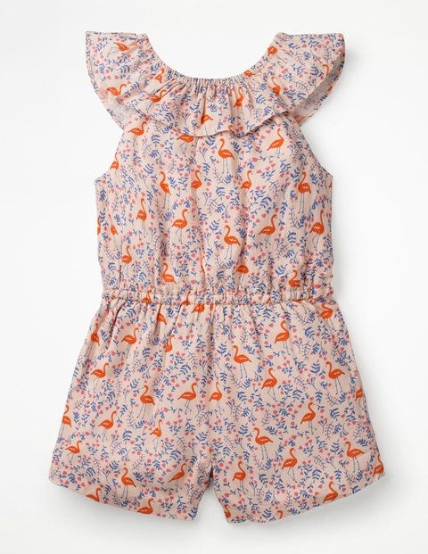 Ruffle Neck Woven Playsuit - Parisian Pink Flamingo Ruffle Neck Woven Playsuit - Parisian Pink Flamingo