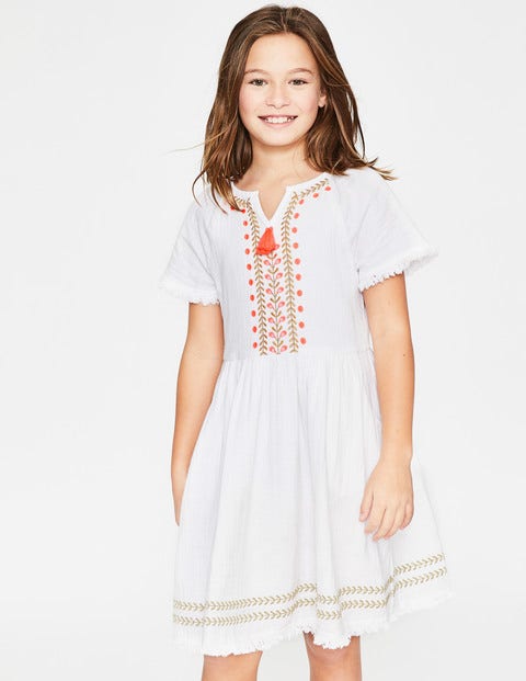 Fringe Detail Woven Dress - White Fringe Detail Woven Dress - White