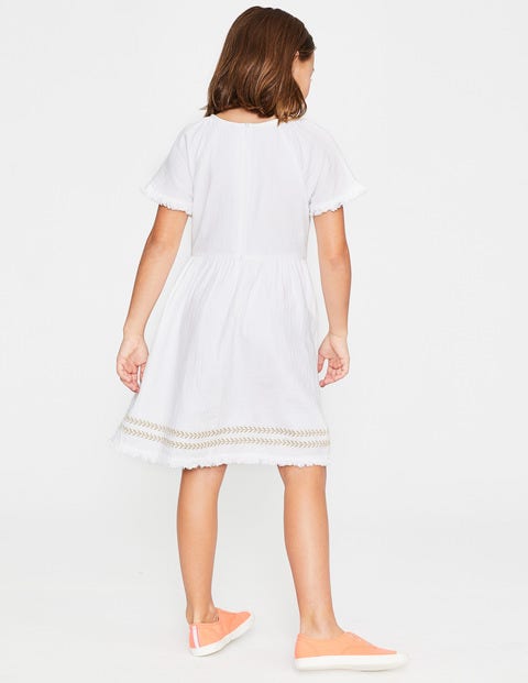 Fringe Detail Woven Dress - White Fringe Detail Woven Dress - White