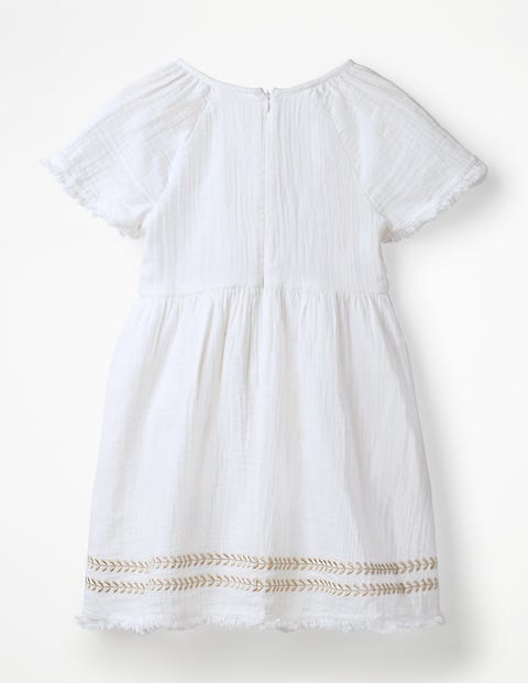 Fringe Detail Woven Dress - White Fringe Detail Woven Dress - White