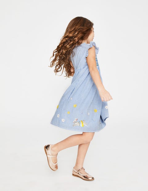 Frill Sleeve Smocked Dress - Elizabethan Blue Bunnies Frill Sleeve Smocked Dress - Elizabethan Blue Bunnies