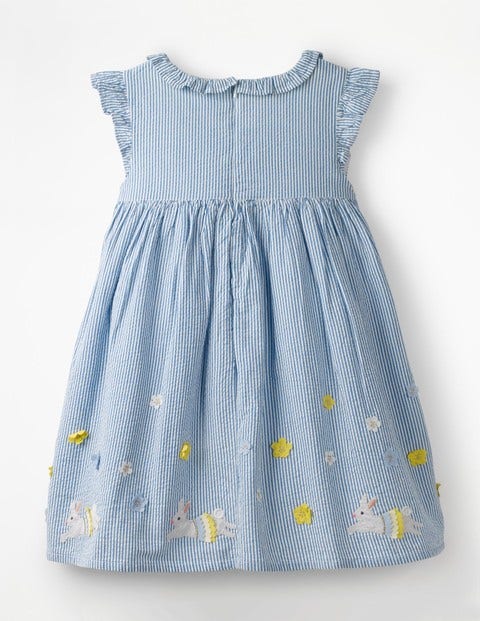 Frill Sleeve Smocked Dress - Elizabethan Blue Bunnies Frill Sleeve Smocked Dress - Elizabethan Blue Bunnies