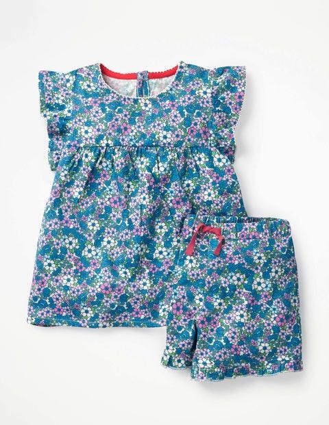 Ruffle Jersey Pyjama Set - Blue Forget Me Not Ruffle Jersey Pyjama Set - Blue Forget Me Not