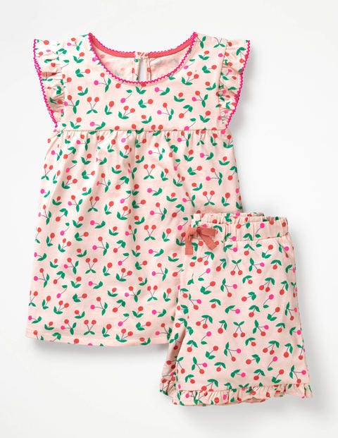 Jerseyschlafanzug-Set Mit Rüschen - Parisrosa, Kirschen Jerseyschlafanzug-Set Mit Rüschen - Parisrosa, Kirschen