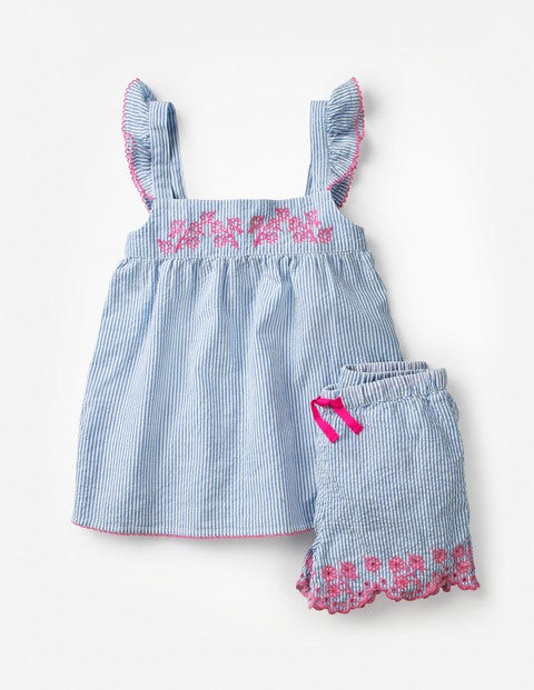 Schlafanzug-Set Mit Gewebtem Detail - Elisabethanisches Blau, Feine Streifen Schlafanzug-Set Mit Gewebtem Detail - Elisabethanisches Blau, Feine Streifen