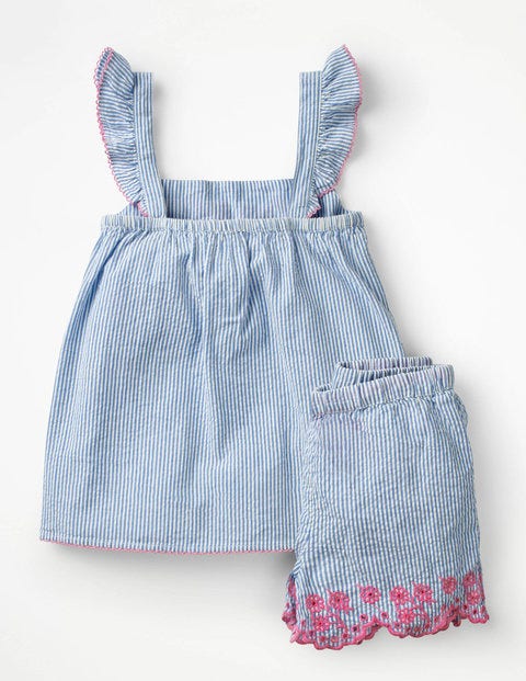 Schlafanzug-Set Mit Gewebtem Detail - Elisabethanisches Blau, Feine Streifen Schlafanzug-Set Mit Gewebtem Detail - Elisabethanisches Blau, Feine Streifen