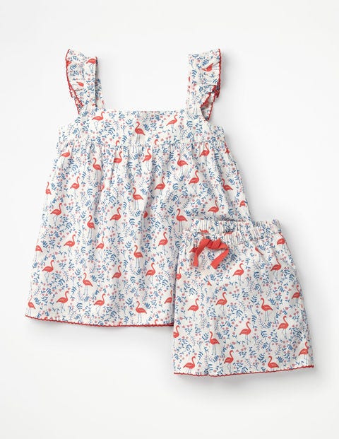 Woven Detail Pyjama Set - Ivory Flamingo Floral Woven Detail Pyjama Set - Ivory Flamingo Floral
