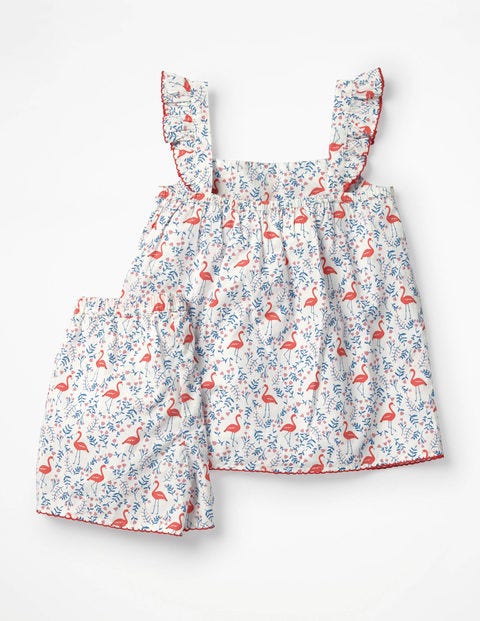 Woven Detail Pyjama Set - Ivory Flamingo Floral Woven Detail Pyjama Set - Ivory Flamingo Floral