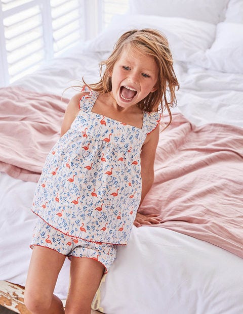 Woven Detail Pyjama Set - Ivory Flamingo Floral Woven Detail Pyjama Set - Ivory Flamingo Floral