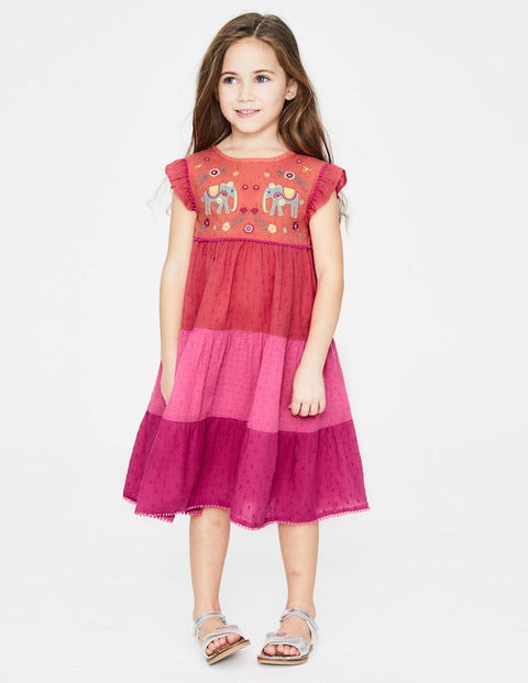 Embellished Midi Dress - Tropical Coral Colourblock Embellished Midi Dress - Tropical Coral Colourblock