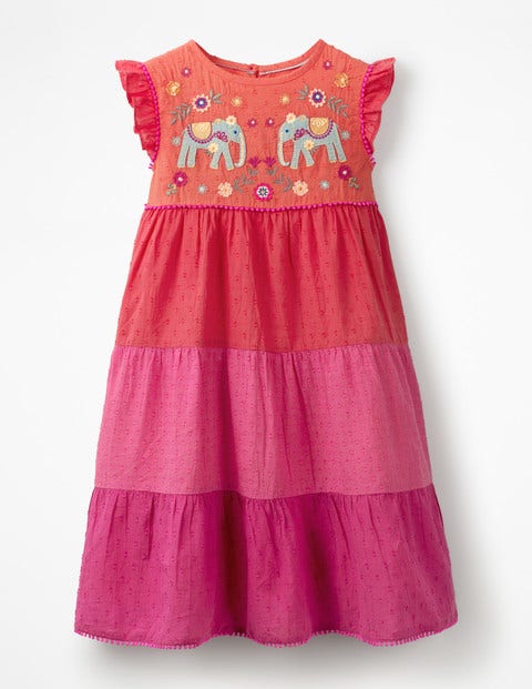Embellished Midi Dress - Tropical Coral Colourblock Embellished Midi Dress - Tropical Coral Colourblock