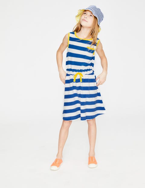 Towelling Tie-Waist Dress - White/Duke Blue Stripe Towelling Tie-Waist Dress - White/Duke Blue Stripe