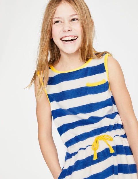 Towelling Tie-Waist Dress - White/Duke Blue Stripe Towelling Tie-Waist Dress - White/Duke Blue Stripe