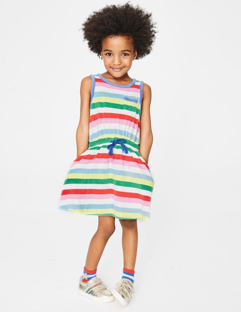 Towelling Tie-Waist Dress - Multi Stripe Towelling Tie-Waist Dress - Multi Stripe
