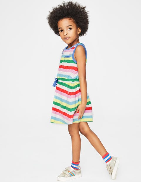 Towelling Tie-Waist Dress - Multi Stripe Towelling Tie-Waist Dress - Multi Stripe