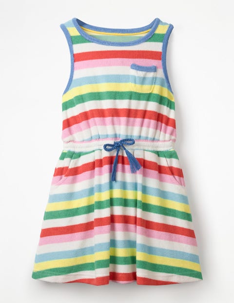 Towelling Tie-Waist Dress - Multi Stripe Towelling Tie-Waist Dress - Multi Stripe