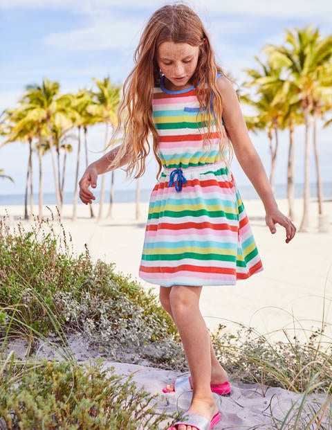 Towelling Tie-Waist Dress - Multi Stripe Towelling Tie-Waist Dress - Multi Stripe