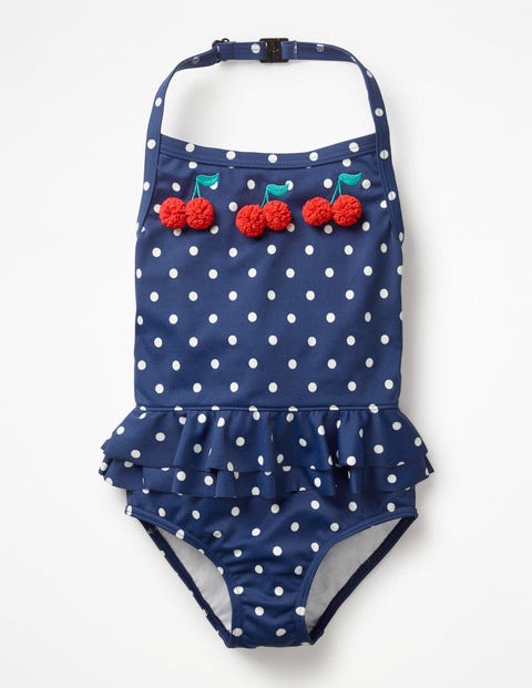 Halterneck Appliqué Swimsuit - Deep Sea Blue Cherries Halterneck Appliqué Swimsuit - Deep Sea Blue Cherries