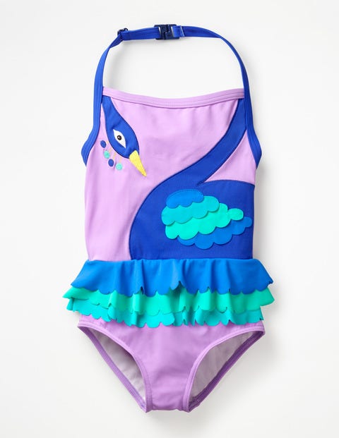 Halterneck Appliqué Swimsuit - New Lavender Peacock Halterneck Appliqué Swimsuit - New Lavender Peacock