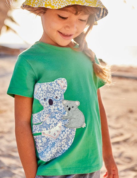 Patchwork Appliqué T-Shirt - Jungle Green Koala Patchwork Appliqué T-Shirt - Jungle Green Koala