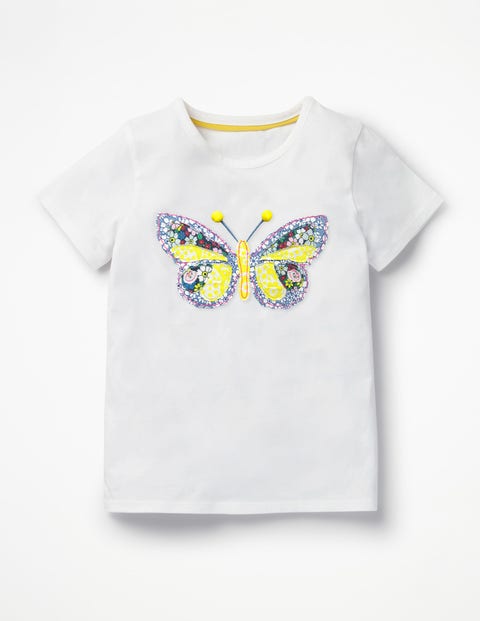 Patchwork Appliqué T-Shirt - White Butterfly Patchwork Appliqué T-Shirt - White Butterfly