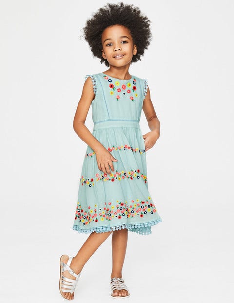 Flower Embroidered Dress - Tropical Rain Blue Flower Embroidered Dress - Tropical Rain Blue
