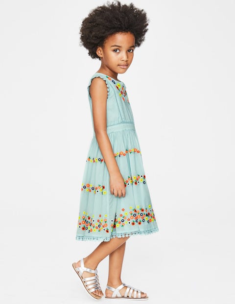 Flower Embroidered Dress - Tropical Rain Blue Flower Embroidered Dress - Tropical Rain Blue