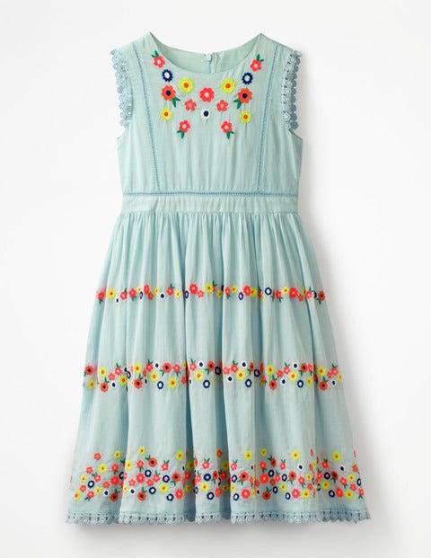 Flower Embroidered Dress - Tropical Rain Blue Flower Embroidered Dress - Tropical Rain Blue