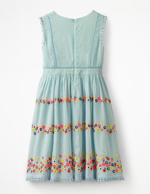 Flower Embroidered Dress - Tropical Rain Blue Flower Embroidered Dress - Tropical Rain Blue