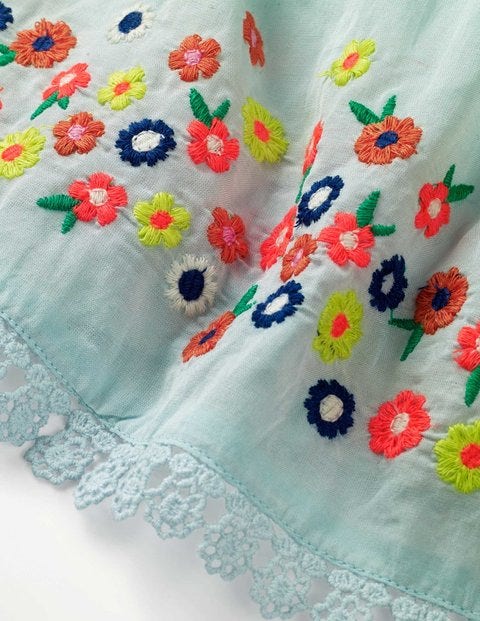 Flower Embroidered Dress - Tropical Rain Blue Flower Embroidered Dress - Tropical Rain Blue