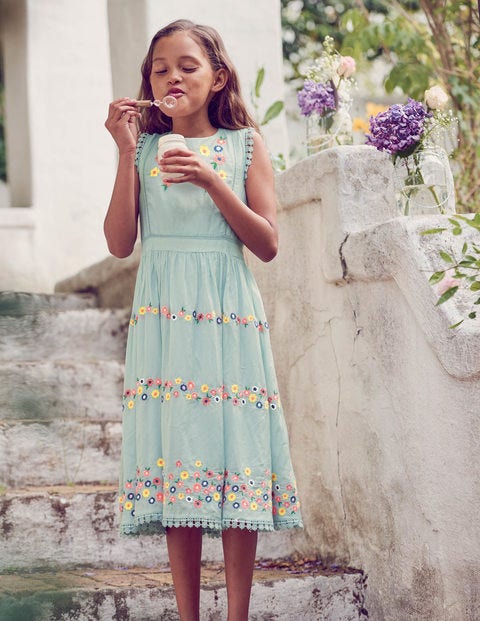 Flower Embroidered Dress - Tropical Rain Blue Flower Embroidered Dress - Tropical Rain Blue