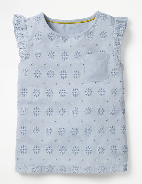Oberteil Mit Hübscher Lochstickerei - Provence-Blau Oberteil Mit Hübscher Lochstickerei - Provence-Blau